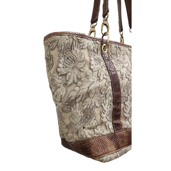 Rare Clever Carriage Company Embroidered lace & Croc Embossed Leather Large Tote - Picture 5 of 15